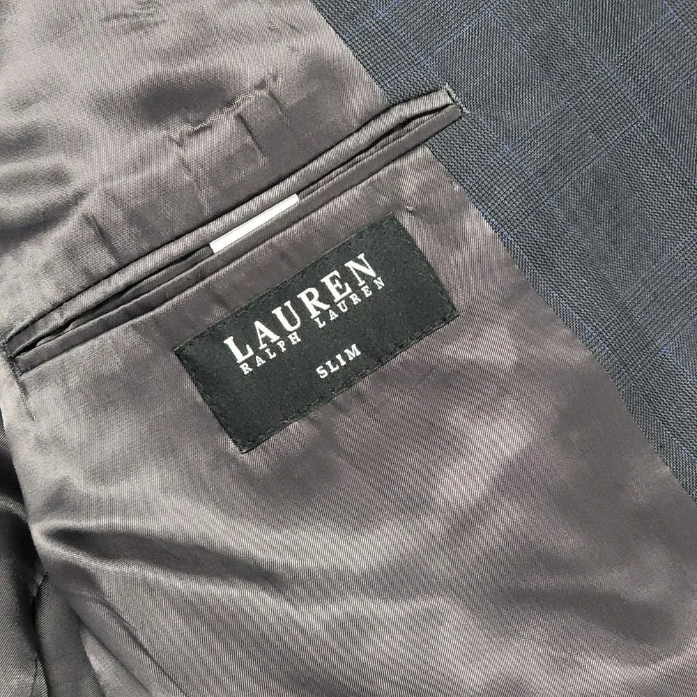 Lauren Ralph Lauren Suit Jacket Mens 48R Gray Check Wool Slim Fit 2 Button Notch